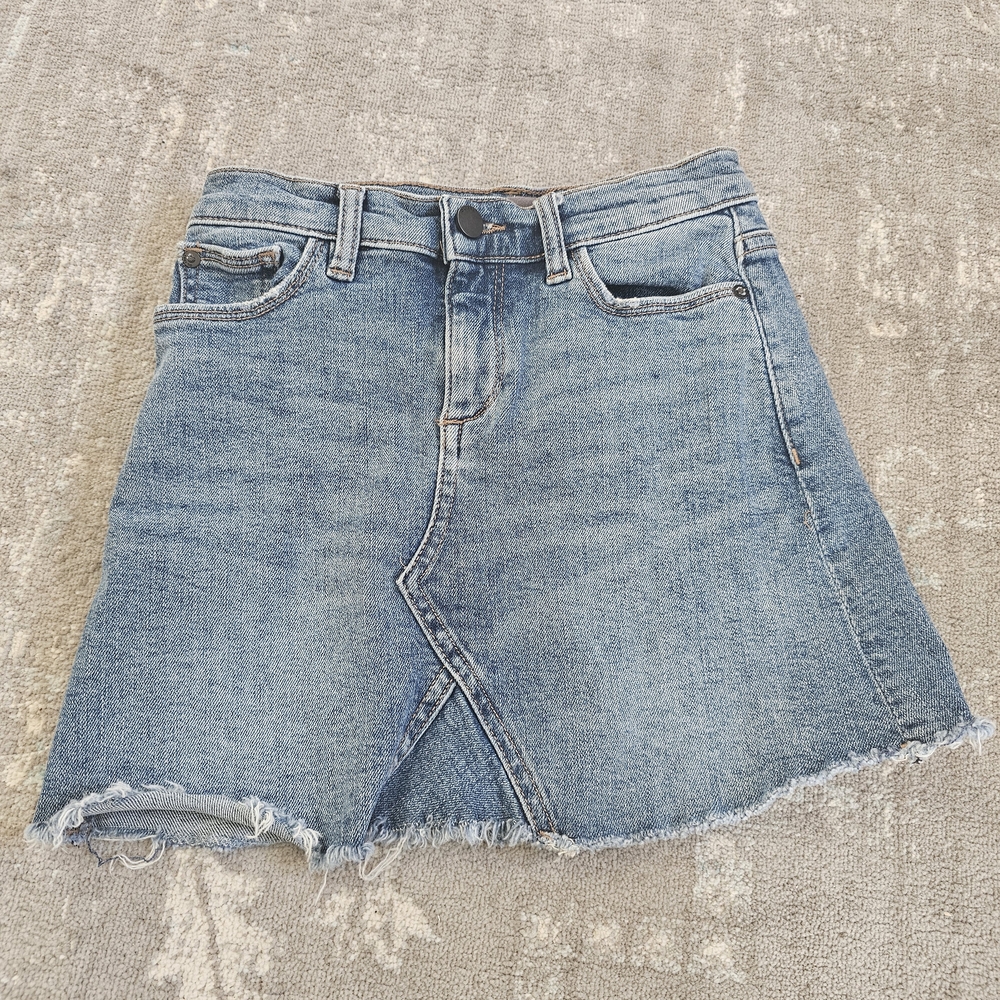 Denim Mini Skirt with Frayed Hem